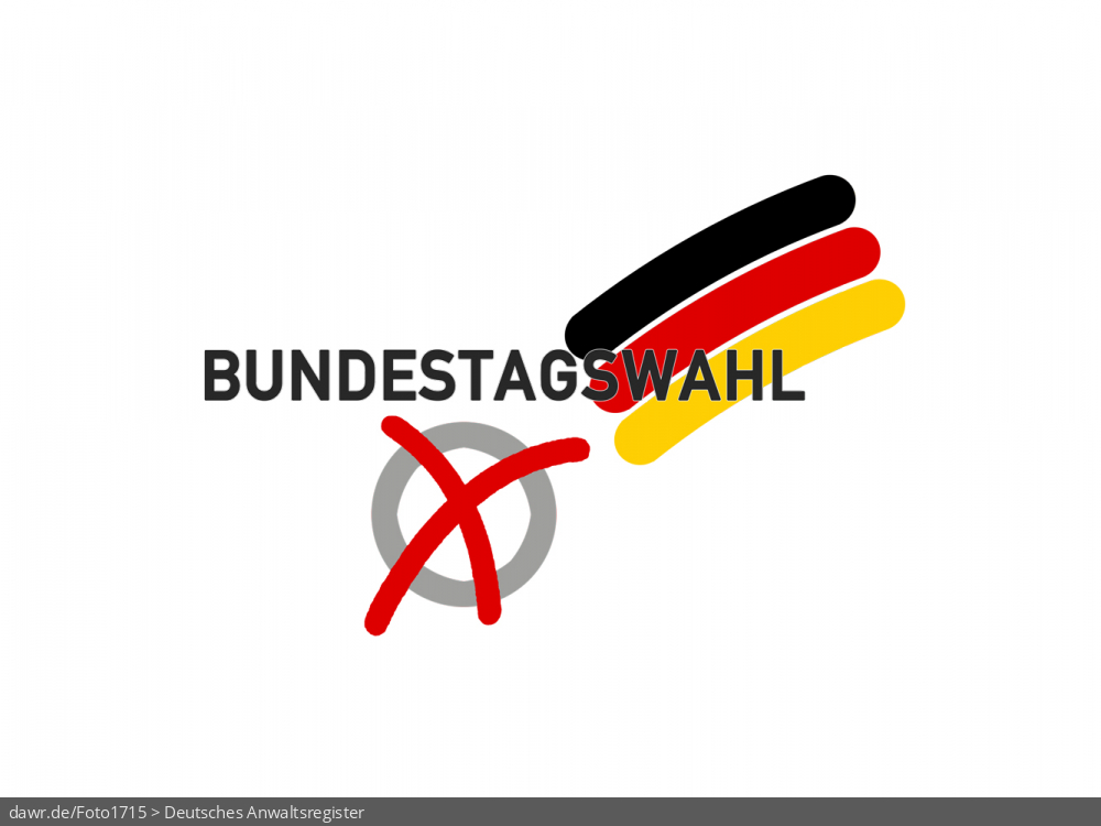 Diese Grafik zeigt einen Schriftzug „Bundestagswahl“, welcher mit einem symbolisch angekreuzten Feld, wie es auf Wahlscheinen benutzt wird, und einer Deutschlandfahne ergänzt wurde. Eine solche Grafik eignet sich gut als symbolische Darstellung für eine Bundestagswahl.