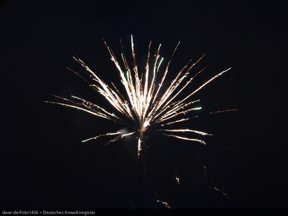 Dieses Foto zeigt eine explodierende Silvesterrakete in der Dunkelheit. Dieses Bild eignet sich gut als symbolische Darstellung für die Themen Silvester und Feuerwerk.