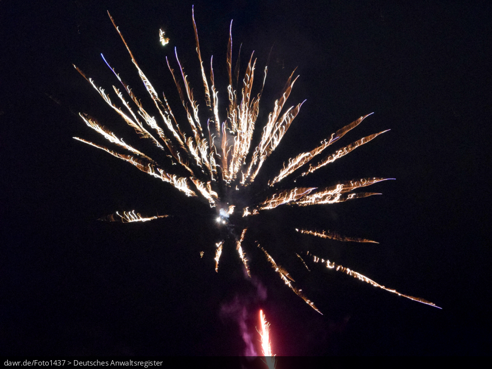 Dieses Foto zeigt eine explodierende Silvesterrakete in der Dunkelheit. Dieses Bild eignet sich gut als symbolische Darstellung für die Themen Silvester und Feuerwerk.