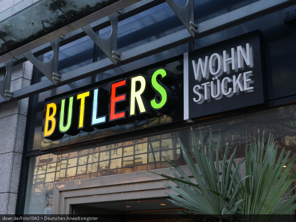 Dieses Foto zeigt das Logo der Einzelhandelskette Butlers. Aufgenommen wurde das Foto in der Berliner Uhlandstraße ungefähr zum Zeitpunkt jüngst gestellten Insolvenzantrag von Butlers am 30.01.2017.