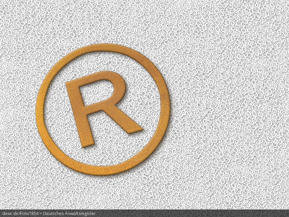 Diese Grafik zeigt ein großes R in einem Kreis (wird im anglo-amerikanischen Recht für eine geschütze Marke verwendet) vor einem Hintergrund, welcher aus vielen kleinen Paragraphenzeichen besteht. Diese Darstellung eignet sich gut für Themen im Zusammenhang mit Markenrechtsverletzungen. Diese Grafik zeigt ein großes R in einem Kreis (wird im anglo-amerikanischen Recht für eine geschütze Marke verwendet) vor einem Hintergrund, welcher aus vielen kleinen Paragraphenzeichen besteht. Diese Darstellung eignet sich gut für Themen im Zusammenhang mit Markenrechtsverletzungen.