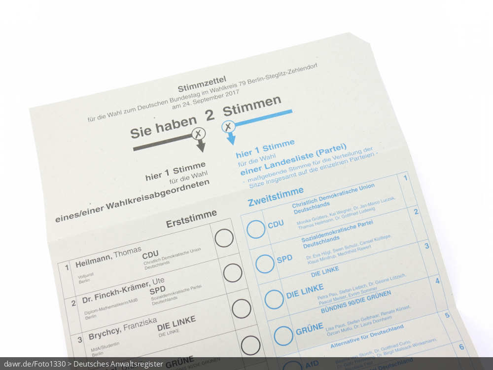 Dieses Foto zeigt einen Stimmzettel für die Wahl zum Deutschen Bundestag und eignet sich daher gut als Symbolfoto für Wahlen in Deutschland, nicht nur für die Bundestagswahl.