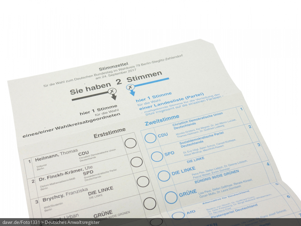 Dieses Foto zeigt einen Stimmzettel für die Wahl zum Deutschen Bundestag und eignet sich daher gut als Symbolfoto für Wahlen in Deutschland, nicht nur für die Bundestagswahl.