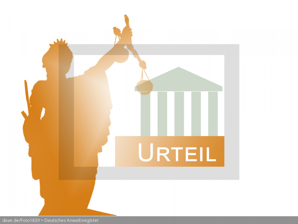 Diese Grafik zeigt eine Justitia, ein stilisiertes Gerichtsgebäude und den Schriftzug &bdquo;Urteil%ldquo;. Diese Darstellung eignet sich allgemein gut für rechtliche Themen.