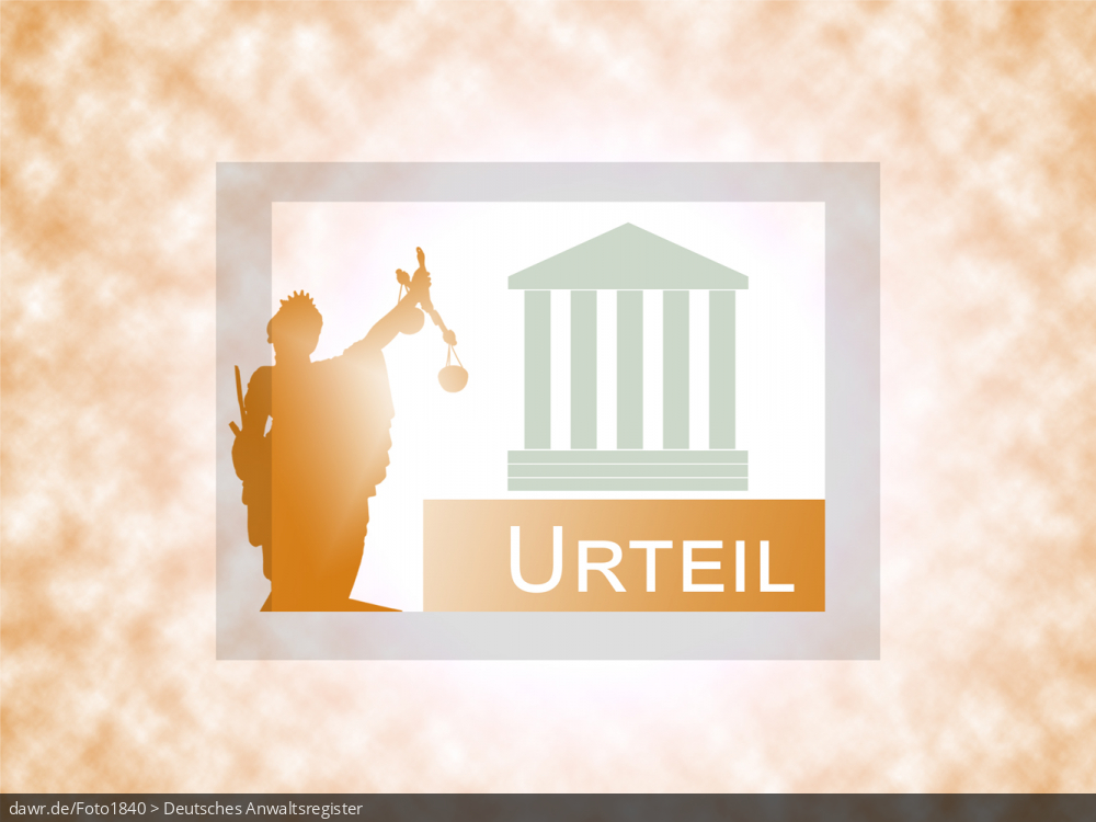 Diese Grafik zeigt eine Justitia, ein stilisiertes Gerichtsgebäude und den Schriftzug &bdquo;Urteil%ldquo;. Diese Darstellung eignet sich allgemein gut für rechtliche Themen.