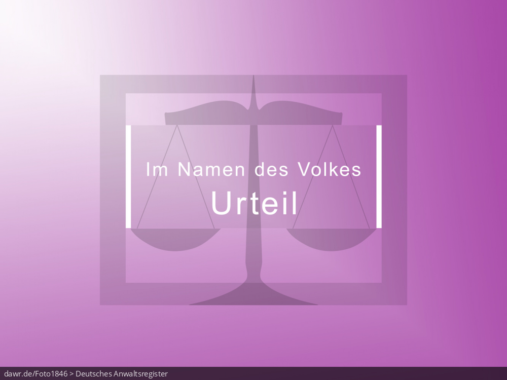 Diese Grafik zeigt die Schriftzüge &bdquo;Im Namen des Volkes%ldquo; und &bdquo;Urteil%ldquo;, ergänzt um eine analoge Waage. Diese Darstellung eignet sich allgemein gut für rechtliche Themen.