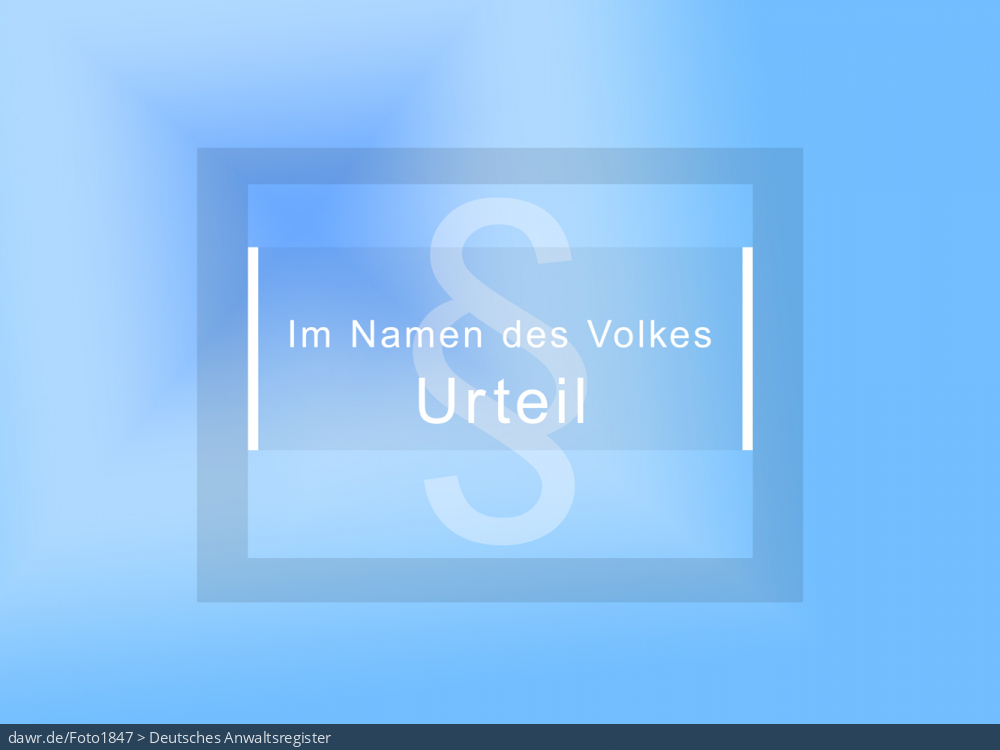 Diese Grafik zeigt die Schriftzüge &bdquo;Im Namen des Volkes%ldquo; und &bdquo;Urteil%ldquo;, ergänzt um ein Paragraphenzeichen. Diese Darstellung eignet sich allgemein gut für rechtliche Themen.