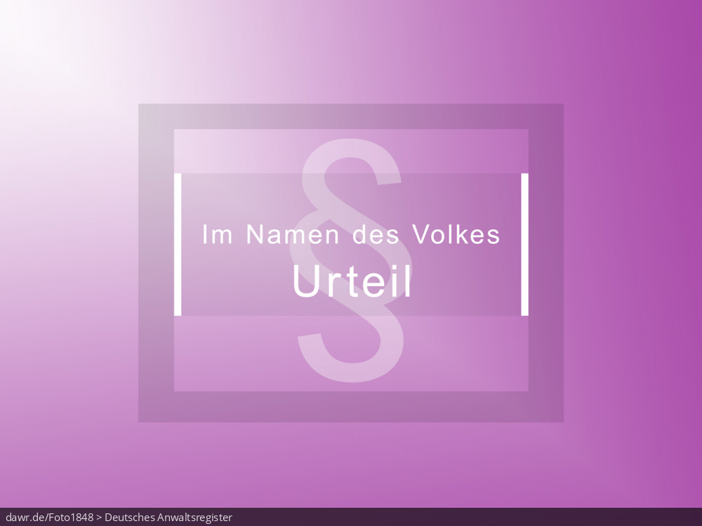 Diese Grafik zeigt die Schriftzüge &bdquo;Im Namen des Volkes%ldquo; und &bdquo;Urteil%ldquo;, ergänzt um ein Paragraphenzeichen. Diese Darstellung eignet sich allgemein gut für rechtliche Themen.