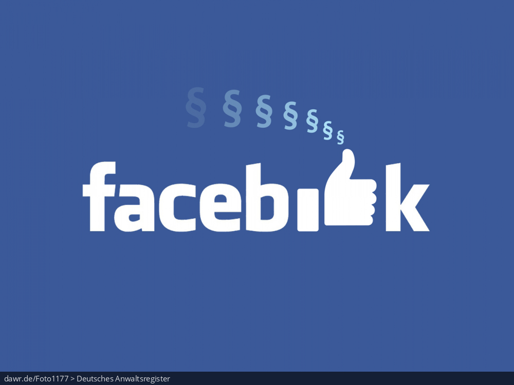 Diese Grafik zeigt eine künstlerische Variation des Schriftzug des sozialen Netzwerks „facebook“, bei der die beiden „O“s durch einen stilisierten Daumen (in Anspielung auf die datenschutzrechtlich umstrittene LIKE-Funktion des sozialen Netzwerks facebook) ersetzt wurden. Da das Bild der Schriftzug durch eine Reihe von Paragrafenzeichen ergänzt wurde, eignet sich dieses Bild gut als symbolische Darstellung der Konflikte bez. des Umgangs mit Nutzerdaten durch facebook und dem europäischen (und speziell deutschen) Datenschutzrechts.