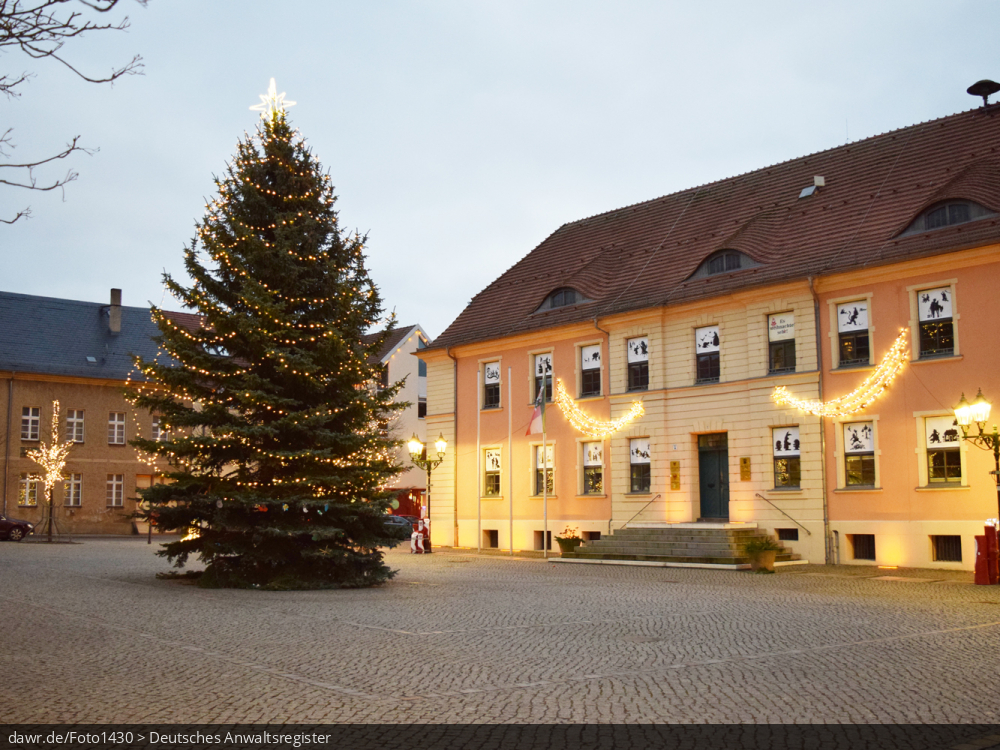 Dieses Foto zeigt einen Platz in einer Stadt zur Weihnachtszeit. Neben einen großen Weihnachtsbaum wurden die Fenster das Gebäudes im Hintergrund zu einem Adventskalender umgewidmet. Diese Abbildung eignet sich gut als symbolische Darstellung für die Themen Weihnachten und Weihnachtsschmuck.