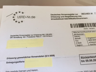 Formular von USTID-NR.de der DR Verwaltungs AG aus Bonn