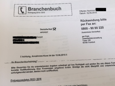 Gewerbedatenverwaltung versendet Formulare für gewerbedaten-register.de